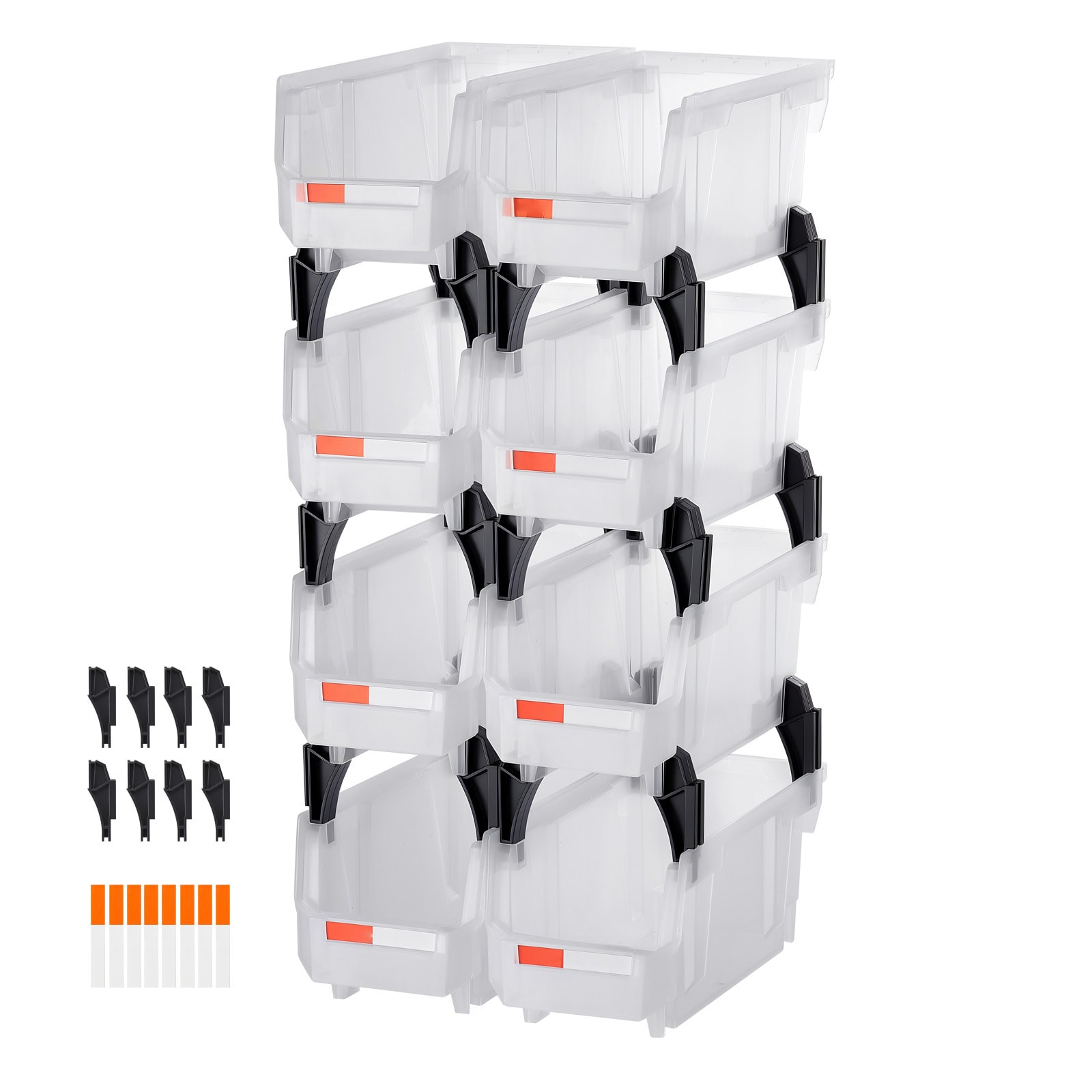 Plastic Stackable Storage Bins, Set Of 8 Transparent Containers_voghion.com
